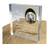 TULLUN Personalised Custom Made Pet Memorial Dog Cat Animal Acrylic Crystal Clear Block 3D Effect Plaque Photo Text Name Date - White