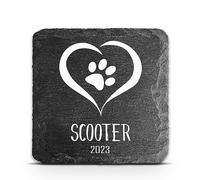 TULLUN Personalised Dark Grey Square Shape Memorial Plaque For Pet Cat Dog Slate Stone Rock Frame Paw Grave Marker - Size 3,94" x 3,94" or 100 x 100 mm - Heart