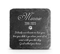 TULLUN Personalised Dark Grey Square Shape Memorial Plaque For Pet Cat Dog Slate Stone Rock Frame Paw Grave Marker - Size 3,94" x 3,94" or 100 x 100 mm - Name