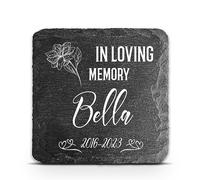 TULLUN Personalised Dark Grey Square Shape Memorial Plaque For Pet Cat Dog Slate Stone Rock Frame Paw Grave Marker - Size 3,94" x 3,94" or 100 x 100 mm - In Loving Memory