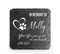 TULLUN Personalised Dark Grey Square Shape Memorial Plaque For Pet Cat Dog Slate Stone Rock Frame Paw Grave Marker - Size 3,94" x 3,94" or 100 x 100 mm - Paw Print