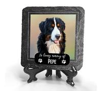 TULLUN Personalised Individual Square Memorial Small Plaque with Display Stand For Pet Cat Dog Slate Stone Frame Paw Grave Marker - Size 5.9" x 5.9" or 150 x 150 mm - Image Frame