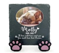 TULLUN Personalised Individual Square Memorial Small Plaque with Paw Stand For Pet Cat Dog Slate Stone Frame Grave Marker - Size 5.9" x 5.9" or 150 x 150 mm - Oval Photo