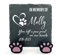 TULLUN Personalised Individual Square Memorial Small Plaque with Paw Stand For Pet Cat Dog Slate Stone Frame Grave Marker - Size 3.94" x 3.94" or 100 x 100 mm - Paw Print