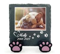 TULLUN Personalised Individual Square Memorial Small Plaque with Paw Stand For Pet Cat Dog Slate Stone Frame Grave Marker - Size 5.9" x 5.9" or 150 x 150 mm - Photo and Paw Print
