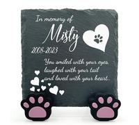 TULLUN Personalised Individual Square Memorial Small Plaque with Paw Stand For Pet Cat Dog Slate Stone Frame Grave Marker - Size 3.94" x 3.94" or 100 x 100 mm - Poem