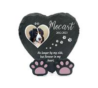 TULLUN Personalised Memorial Heart Shape 4" x 4" or 10 x 10 cm Plaque + Paw Stand For Pet Cat Dog Slate Stone Frame Grave Marker - Heart Paws