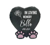 TULLUN Personalised Memorial Heart Shape 4" x 4" or 10 x 10 cm Plaque + Paw Stand For Pet Cat Dog Slate Stone Frame Grave Marker - In Loving Memory