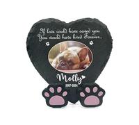 TULLUN Personalised Memorial Heart Shape 4" x 4" or 10 x 10 cm Plaque + Paw Stand For Pet Cat Dog Slate Stone Frame Grave Marker - Oval Photo