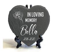 TULLUN Personalised Memorial Heart Shape Plaque + Black Stand For Pet Cat Dog Slate Stone Rock Frame Paw Grave Marker - In Loving Memory - Size | 4" x 4" or 10 x 10 cm |