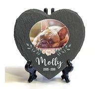 TULLUN Personalised Memorial Heart Shape Plaque + Black Stand For Pet Cat Dog Slate Stone Rock Frame Paw Grave Marker - Floral Frame Photo - Size | 4" x 4" or 10 x 10 cm |