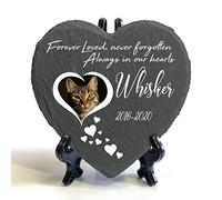 TULLUN Personalised Memorial Heart Shape Plaque + Black Stand For Pet Cat Dog Slate Stone Rock Frame Paw Grave Marker - Hearts&heart - Size | 4" x 4" or 10 x 10 cm |