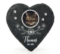 TULLUN Personalised Memorial Heart Shape Plaque For Pet Cat Dog Slate Natural Stone Frame Paw Grave Marker - Floral - Size | 4" x 4" or 10 x 10 cm|