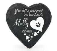 TULLUN Personalised Memorial Heart Shape Plaque For Pet Cat Dog Slate Natural Stone Frame Paw Grave Marker - White Heart - Size | 4" x 4" or 10 x 10 cm |