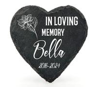 TULLUN Personalised Memorial Heart Shape Plaque For Pet Cat Dog Slate Natural Stone Frame Paw Grave Marker - In Loving Memory - Size | 4" x 4" or 10 x 10 cm |