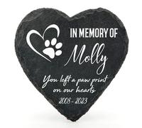 TULLUN Personalised Memorial Heart Shape Plaque For Pet Cat Dog Slate Natural Stone Frame Paw Grave Marker - In Memory Of - Size | 4" x 4" or 10 x 10 cm|