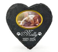 TULLUN Personalised Memorial Heart Shape Plaque For Pet Cat Dog Slate Natural Stone Frame Paw Grave Marker - Gold Frame Photo - Size | 4" x 4" or 10 x 10 cm|