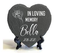 TULLUN Personalised Memorial Large Heart Shape Plaque + Stand For Pet Cat Dog Slate Stone Frame Paw Grave Marker - In Loving Memory - Size | 9.8" x 9.8" or 25 x 25 cm |