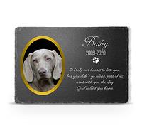 TULLUN Personalised Memorial Plaque For Pet Cat Dog Slate Stone Frame Paw Grave Marker - Size | 7.8" x 11.8" or 200 x 300 mm | - Name and Oval Photo