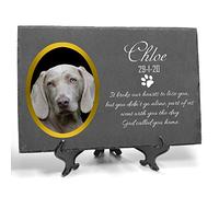 TULLUN Personalised Memorial Plaque + Stand For Pet Cat Dog Slate Stone Frame Paw Grave Marker - Size | 7.8" x 11.8" or 200 x 300 mm | - Name and Oval Photo