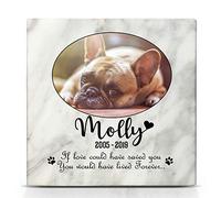 TULLUN Personalised Memorial White Marble Stone Plaque For Pet Cat Dog Frame Paw Grave Marker - Size |4" x 4" or 10 x 10 cm|- Oval Photo