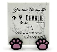 TULLUN Personalised Memorial White Marble Stone Plaque With Paw Dispaly Stand For Pet Cat Dog Grave Marker - Size |4" x 4" or 10 x 10 cm|- Paw Print