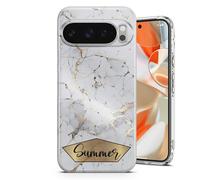 TULLUN Personalised Phone Case for Google Pixel 9a - Clear Soft Gel Cover Stylish Marble Design With Your Own Name Text - Golden