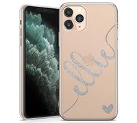TULLUN Personalised Phone Case for iPhone 12 Mini - Clear Soft Gel TPU Custom Cover Colour Heart and Diagonal Design Name Initials Your Text - Silver
