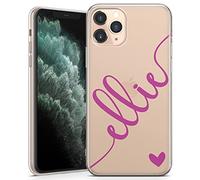 TULLUN Personalised Phone Case for iPhone 12 Mini - Clear Soft Gel TPU Custom Cover Colour Heart and Diagonal Design Name Initials Your Text - Purple