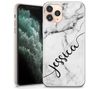 TULLUN Personalised Phone Case for iPhone 12 Mini - Clear Soft Gel TPU Custom Cover Grey Black Marble Individual Style Marmor Design Text - Diagonal Name
