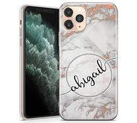 TULLUN Personalised Phone Case for iPhone 12 Mini - Clear Soft Gel TPU Custom Cover Rose Gold Marmor ET Design Individual Style Text - Diagonal name