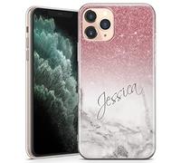 TULLUN Personalised Phone Case for iPhone 12 Mini - Clear Soft Gel TPU Your Text Custom Cover Rose Gold Marble & Ombre Glitter Effect Marmor Design - Name Diagonal
