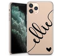 TULLUN Personalised Phone Case for iPhone 13 Mini - Clear Soft Gel TPU Custom Cover Colour Heart and Diagonal Design Name Initials Your Text - Black