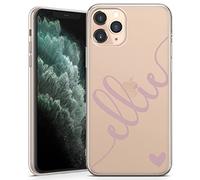 TULLUN Personalised Phone Case for iPhone 13 Mini - Clear Soft Gel TPU Custom Cover Colour Heart and Diagonal Design Name Initials Your Text - Pink