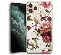 TULLUN Personalised Phone Case for iPhone 13 Mini - Clear Soft Gel TPU Custom Cover Cute Heart Flower Design Individual Summer Mood Style Text - Diagonal Floral Name