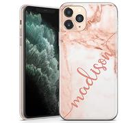 TULLUN Personalised Phone Case for iPhone 13 Mini - Clear Soft Gel TPU Custom Cover Cute Rose Gold Marble Design Marmor Pattern Individual Style Text - Diagonal Handwritten Name