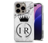 TULLUN Personalised Phone Case for iPhone 16e - Clear Soft Gel TPU Custom Cover Grey Black Marble Individual Style Marmor Design Text - Queen Crown