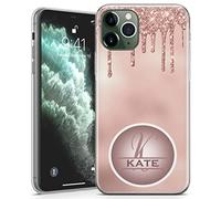 TULLUN Personalised Phone Case for iPhone Air - Clear Soft Gel TPU Custom Cover Dripping Glitter Design Individual Style Initials Name Text - Blurry Rose Gold