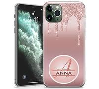 TULLUN Personalised Phone Case for iPhone Air - Clear Soft Gel TPU Custom Cover Dripping Glitter Design Individual Style Initials Name Text - Rose Gold