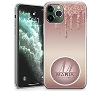 TULLUN Personalised Phone Case for iPhone Air - Clear Soft Gel TPU Custom Cover Dripping Glitter Design Individual Style Initials Name Text - Dark Gold