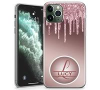 TULLUN Personalised Phone Case for iPhone Air - Clear Soft Gel TPU Custom Cover Dripping Glitter Design Individual Style Initials Name Text - Dark Rose Gold