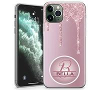 TULLUN Personalised Phone Case for iPhone Air - Clear Soft Gel TPU Custom Cover Dripping Glitter Design Individual Style Initials Name Text - Pink Rose Gold