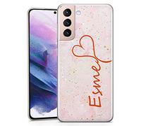 TULLUN Personalised Phone Case for Samsung Galaxy A12 - Clear Soft Gel Custom Cover Stylish Large Name & Heart Marmor Design Your Text - Pink Watercolour Marble