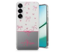 TULLUN Personalised Phone Case for Samsung Galaxy A13 - Clear Soft Gel Cover Cute Pink Bow Design Style With Your Own Name Text - Bow Half