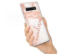 TULLUN Personalised Phone Case for Samsung Galaxy A13 - Clear Soft Gel Cover Rose Gold Marble Pattern Design Marmor Style Your Own Text - Diagonal Name