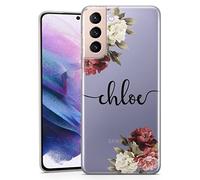 TULLUN Personalised Phone Case for Samsung Galaxy A13 - Clear Soft Gel Custom Cover Cute Pastel Peonies Design Summer Style Your Text - Black Signature Name