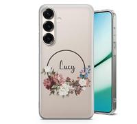 TULLUN Personalised Phone Case for Samsung Galaxy A13 - Clear Soft Gel Custom Cover Cute Pastel Peonies Design Summer Style Your Text - Handwritten Name