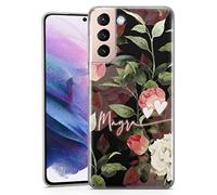 TULLUN Personalised Phone Case for Samsung Galaxy A13 - Clear Soft Gel Custom Cover Cute Peonies Heart Design Flower Individual Style Initials Text - Dark Floral Hearts