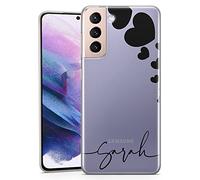 TULLUN Personalised Phone Case for Samsung Galaxy A13 - Clear Soft Gel Custom Cover Loveheart Design Your Own Initials Text Style - Black Bottom Name
