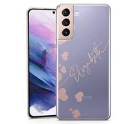 TULLUN Personalised Phone Case for Samsung Galaxy A13 - Clear Soft Gel Custom Cover Loveheart Design Your Own Initials Text Style - Rose Gold Diagonal Name